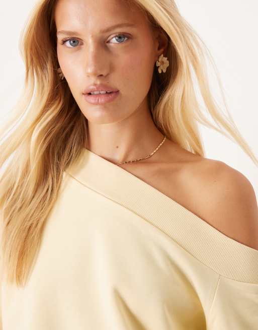 ASOS DESIGN slouchy off shoulder oversized sweat in yellow