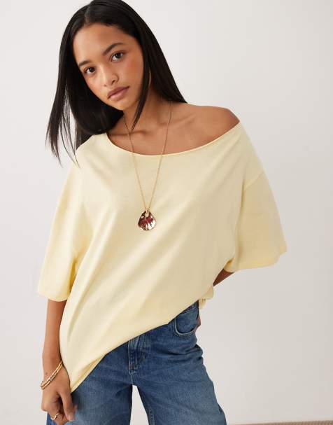 ASOS DESIGN slouchy off shoulder oversized tee in buttermilk - view 1