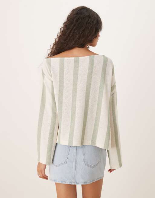 ASOS DESIGN slouchy off shoulder top in jersey knit stripe, 4 of 4