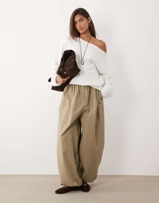 ASOS DESIGN slouchy off the shoulder jumper with wool in cream, 3 of 4