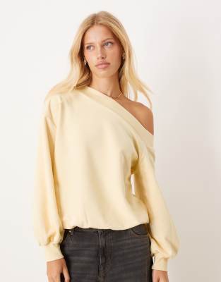 Asos Design Slouchy Off The Shoulder Oversized Sweatshirt In Brown