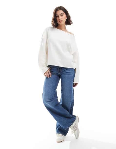 ASOS DESIGN slouchy off the shoulder sweater in cream - view 1