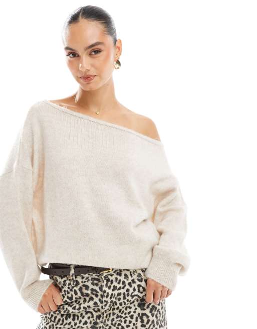 ASOS DESIGN slouchy one shoulder sweater in ecru