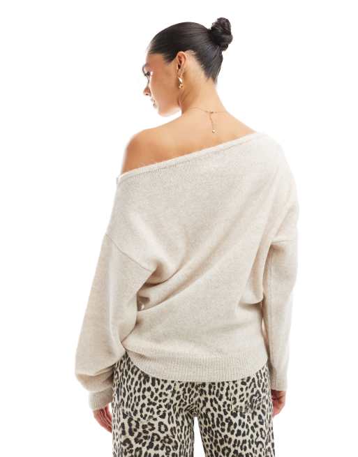 ASOS DESIGN slouchy one shoulder sweater in ecru