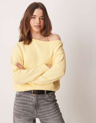 Asos Design Slouchy One Shoulder Sweater In Lemon-yellow