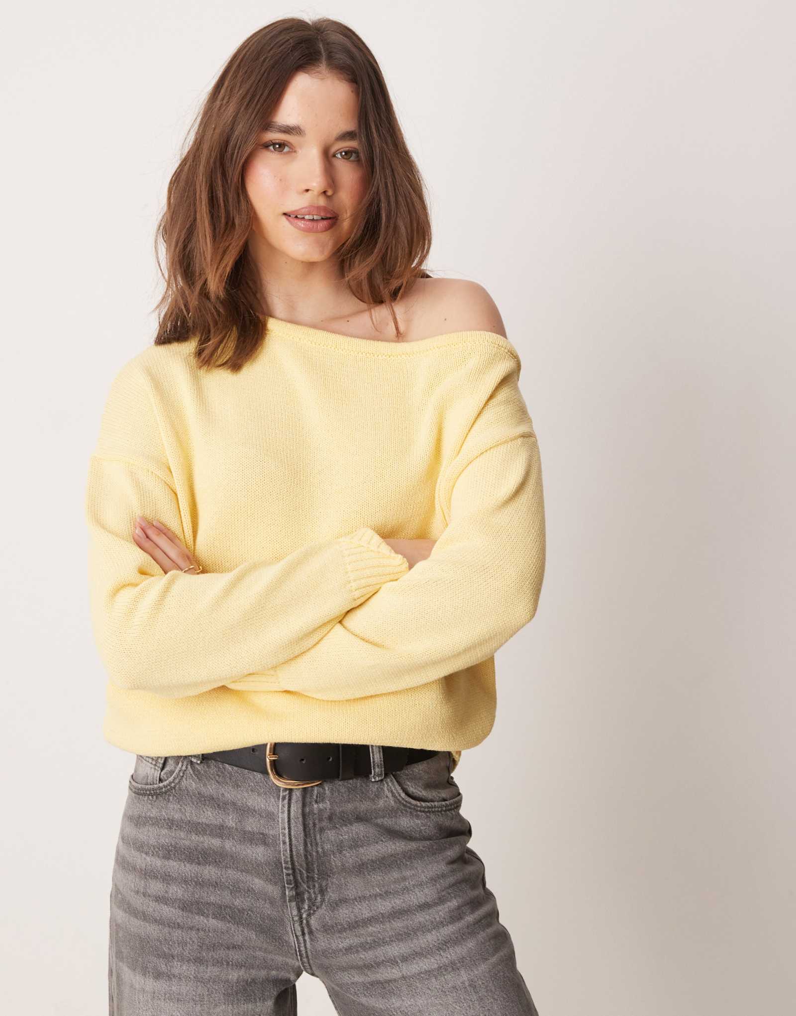 ДИЗАЙНЕРСКИЙ свитер ASOS с открытыми плечами лимонного цвета