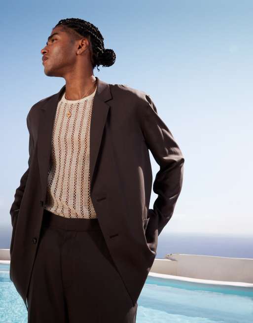 ASOS DESIGN slouchy oversized beach suit jacket in gray