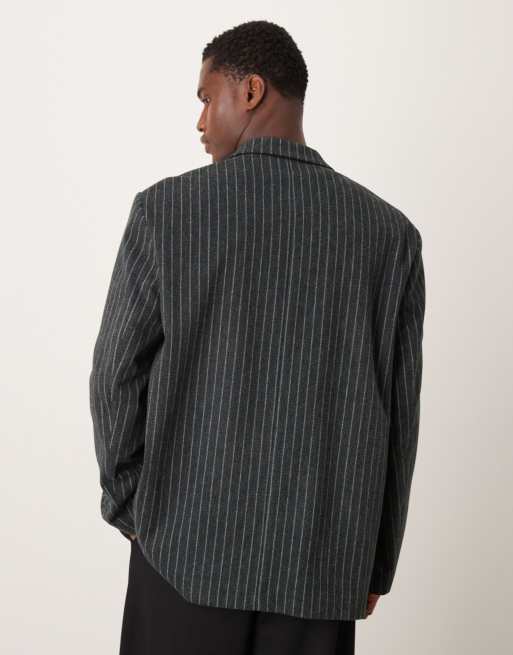 ASOS DESIGN slouchy oversized blazer in black pinstripe, 3 of 5