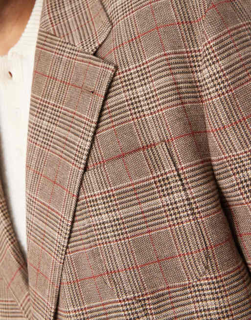 ASOS DESIGN slouchy oversized blazer in brown wool look plaid