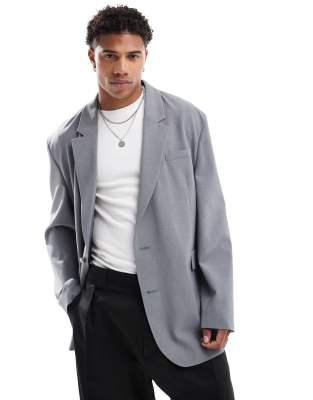 Asos Design Slouchy Oversized Blazer In Gray