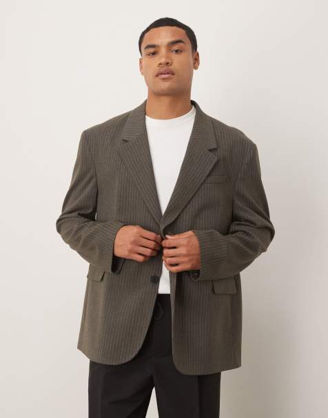 ASOS DESIGN slouchy oversized blazer in grey flannel pinstripe - view 1