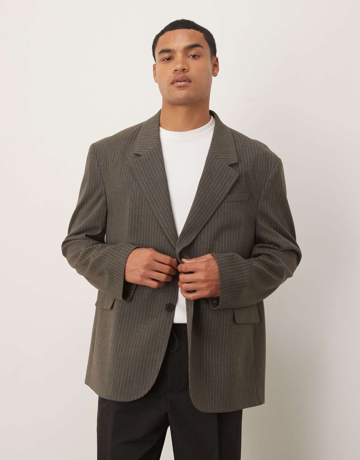 ASOS DESIGN slouchy oversized blazer in grey flannel pinstripe