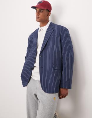 ASOS DESIGN slouchy oversized blazer in navy pinstripe