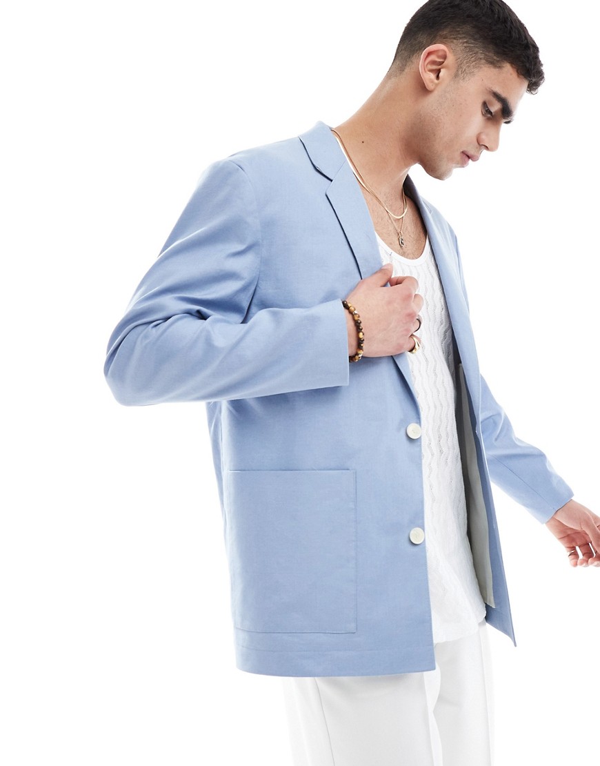 ASOS DESIGN slouchy oversized blazer in pale blue linen mix