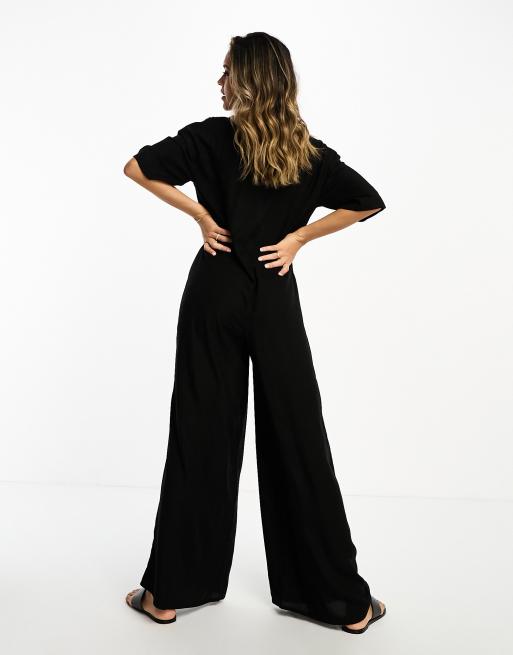 ASOS DESIGN kimono sleeve culotte jumpsuit in black