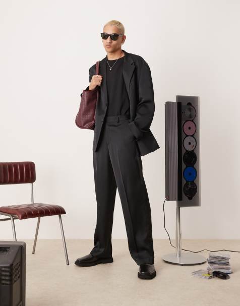 ASOS DESIGN slouchy oversized suit in black satin - view 1