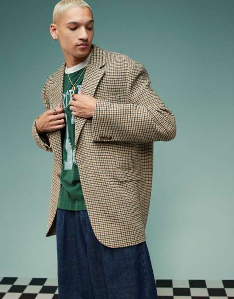 ASOS DESIGN slouchy oversized suit in brown dogtooth check - view 1