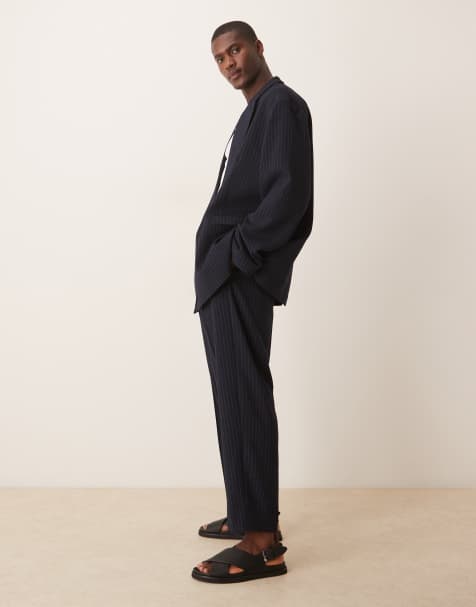 ASOS DESIGN slouchy oversized suit in navy pinstripes - view 1