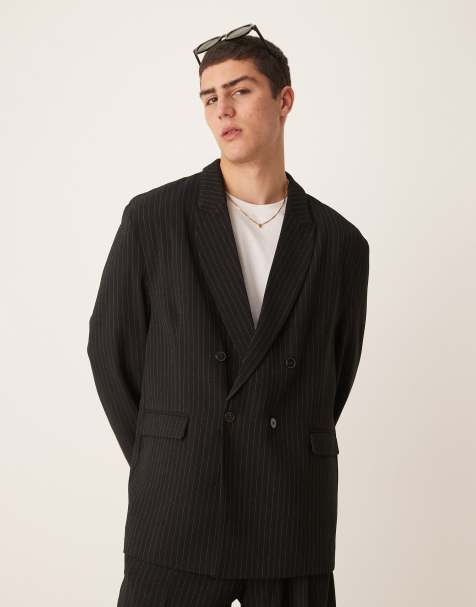 ASOS DESIGN slouchy oversized suit jacket in black pinstripe - view 1