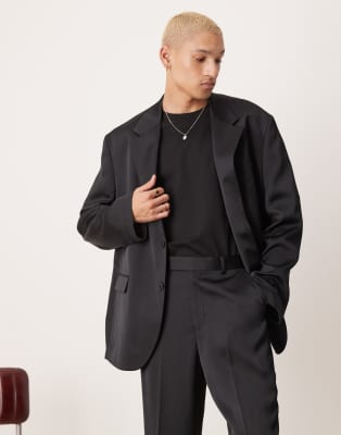 slouchy oversized suit jacket in black satin