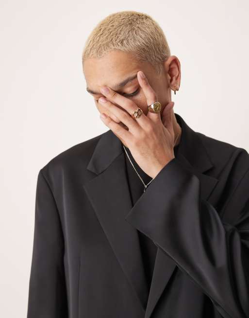 ASOS DESIGN slouchy oversized suit jacket in black satin