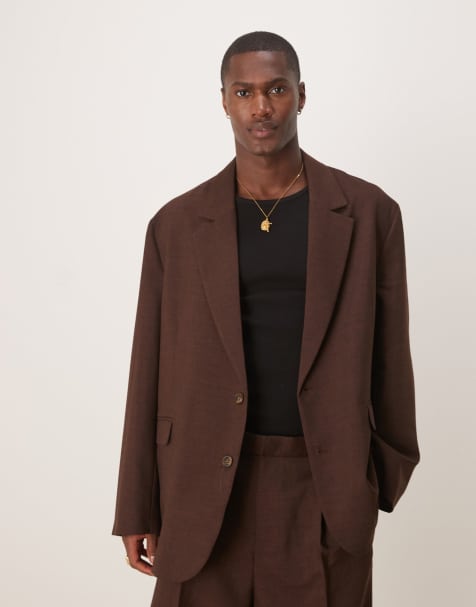 ASOS DESIGN slouchy oversized suit jacket in brown - view 1