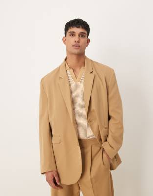 Asos Design Slouchy Oversized Suit Jacket In Camel-neutral