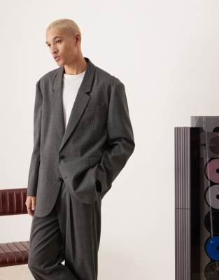 ASOS DESIGN slouchy oversized suit jacket in charcoal mini herringbone - view 1