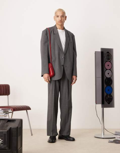 ASOS DESIGN slouchy oversized suit jacket in charcoal mini herringbone - view 1