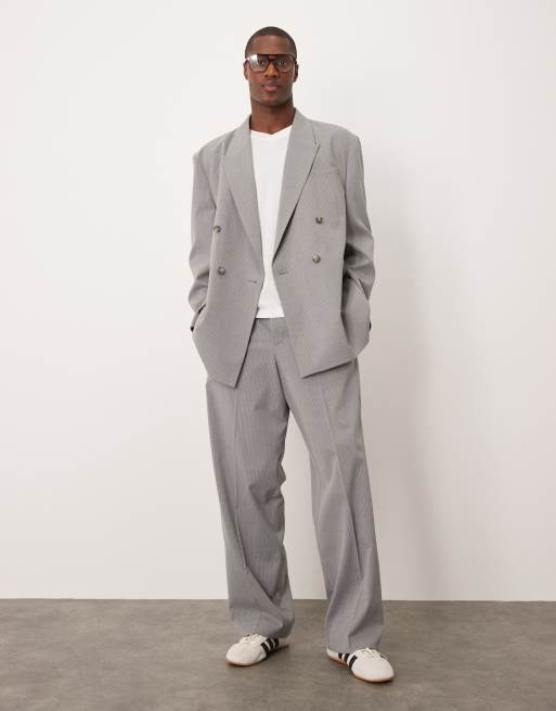 ASOS DESIGN slouchy oversized suit jacket in gray pinstripe