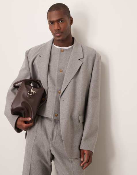 ASOS DESIGN slouchy oversized suit jacket in light grey felt - view 1