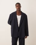 [ASOS DESIGN] ASOS DESIGN slouchy oversized suit jacket in navy pinstripe S NAVY