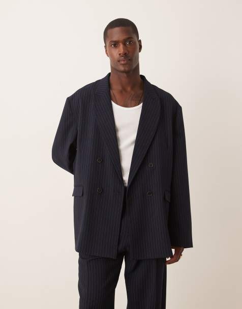 ASOS DESIGN slouchy oversized suit jacket in navy pinstripes - view 1