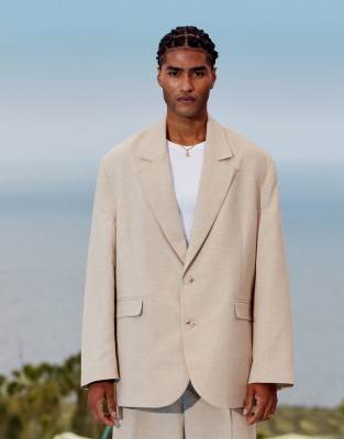 slouchy oversized suit jacket in stone-Neutral