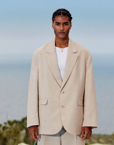ASOS DESIGN slouchy oversized suit jacket in stone - view 1