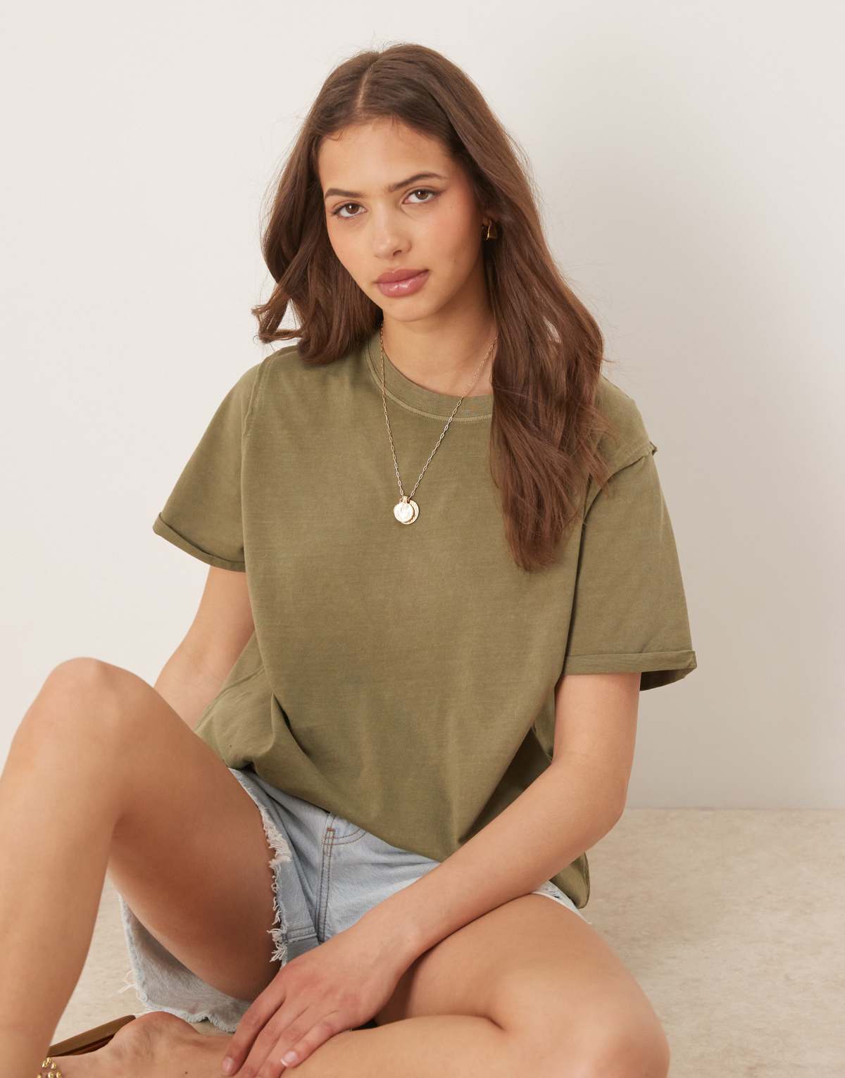 ASOS DESIGN slouchy raw edge regular fit t-shirt in washed khaki