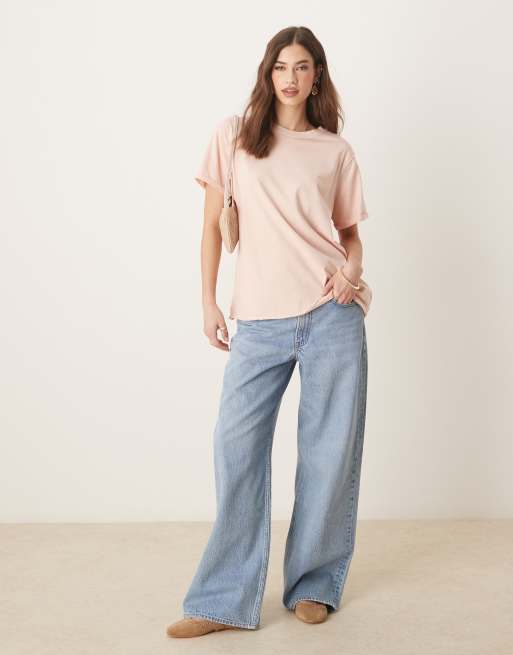 ASOS DESIGN slouchy raw edge regular fit washed t-shirt in washed blue, 3 of 4
