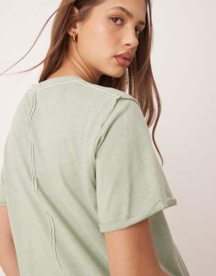 Asos Design Slouchy Raw Edge Regular Fit Washed T-shirt In Green
