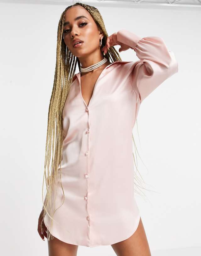 ASOS DESIGN slouchy satin plunge shirt mini dress