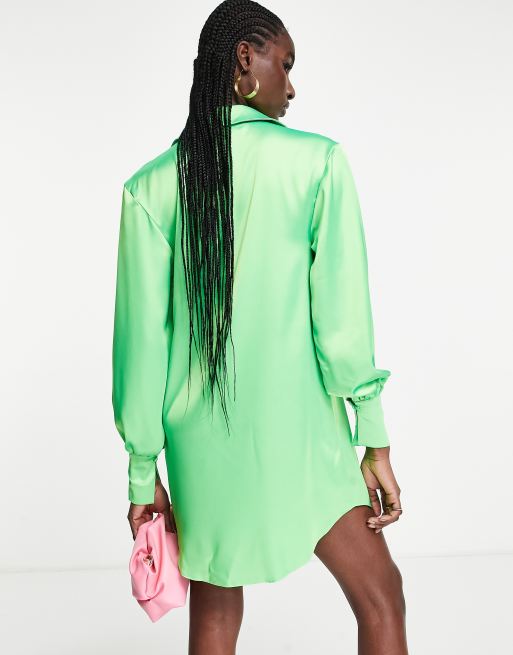 ZARA Woman JUMPSUITS, SATIN DRESS WITH SHOULDER PADS Lime