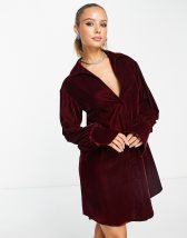 ASOS DESIGN Maternity batwing sleeve velvet midi dress in berry