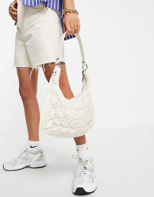 ASOS DESIGN slouchy shoulder bag in off white ruched nylon