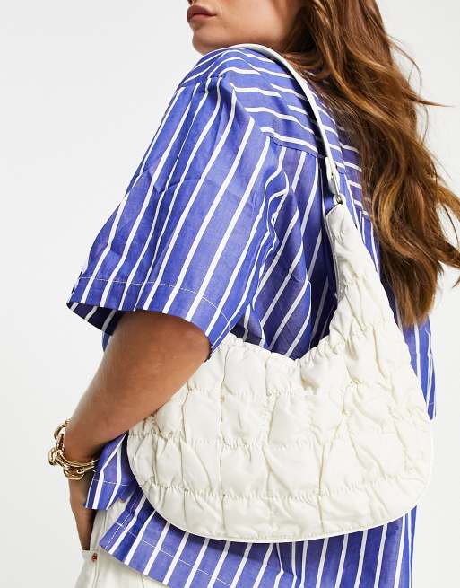 ASOS DESIGN puffed quilted shoulder bag in white with chunky chain