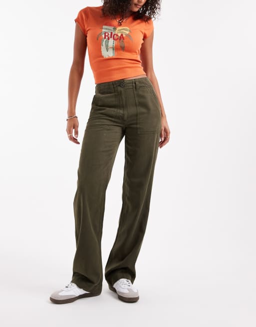 ASOS DESIGN slouchy split front straight leg pants in washed green