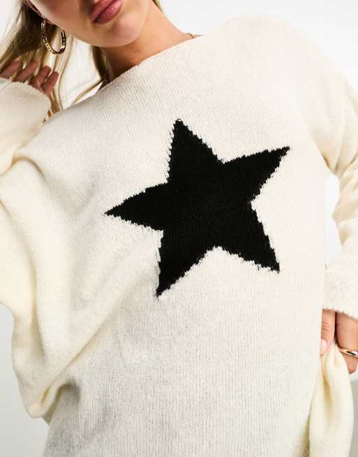 ASOS DESIGN slouchy star sweater in ivory