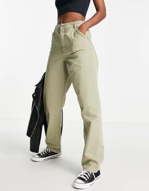 ASOS DESIGN slouchy straight leg pants in khaki