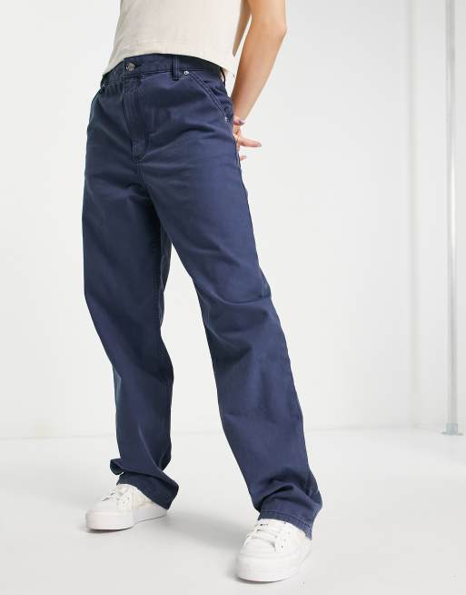 ASOS DESIGN Petite slouchy straight leg pants in navy