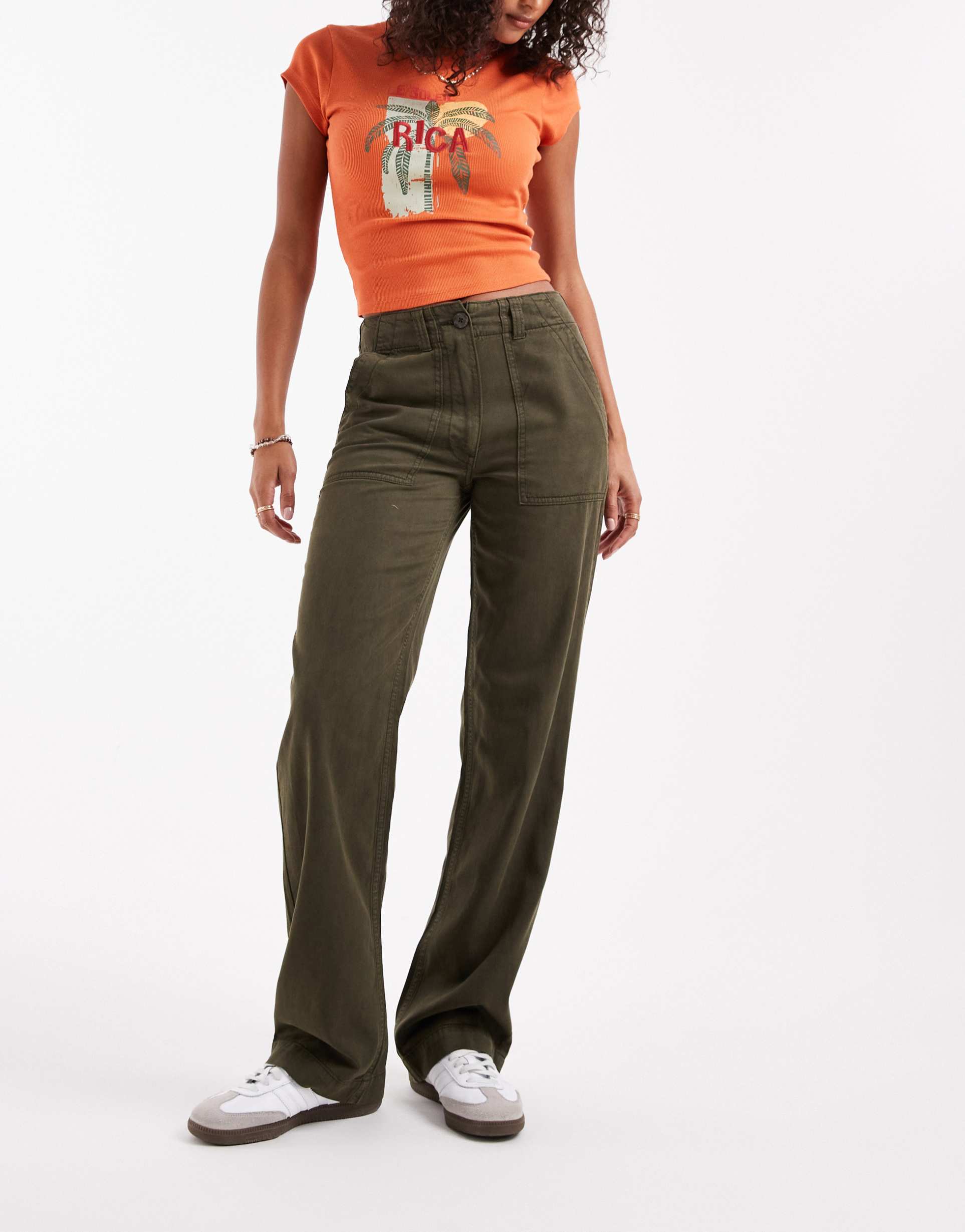 asos design slouchy straight leg pants in washed green