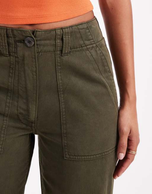 ASOS DESIGN slouchy slit front straight leg pants in washed green