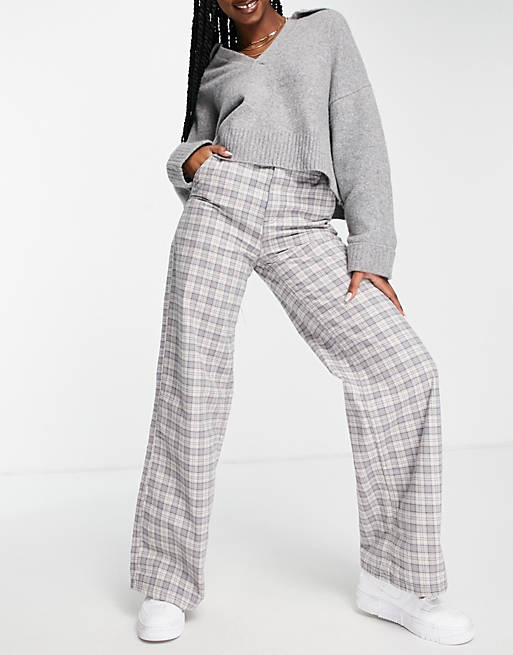  slouchy straight leg trouser in grey check 